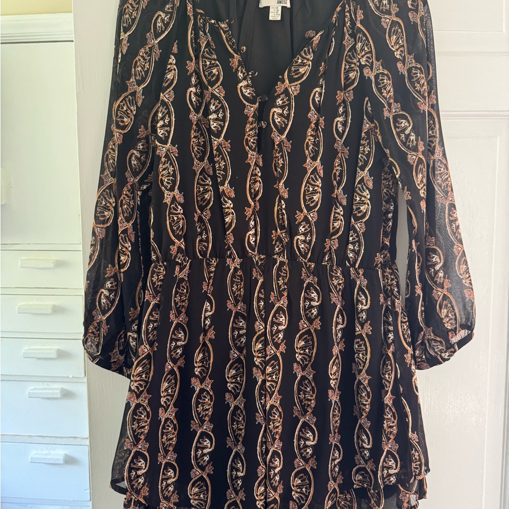 Amuse Society Black Dress with Gold Floral Pattern